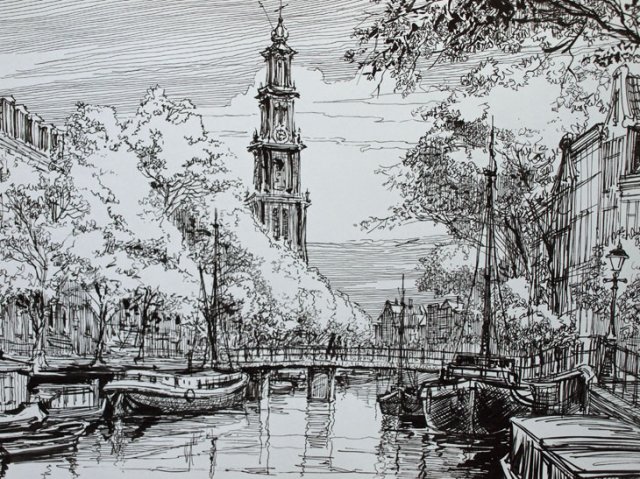 grachtengezicht in pentekening